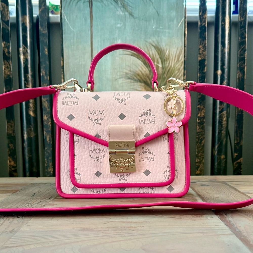 MCM Powder Pink Visetos Small Top Handle Shoulder Satchel Bag w/FREE GIFT